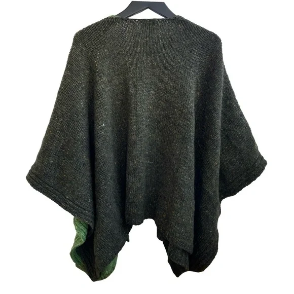 Bonner of Ireland Wool Knit Shawl Two-Tone Green Cape Wrap Made in Ireland - Picture 2 of 8